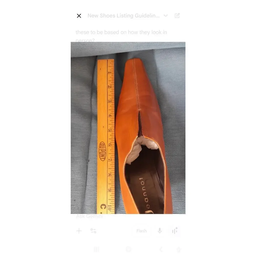 Jeannot Italy Leather Pointed Long Square Pumps Cognac Brown Sz 5 5.5 NWOB